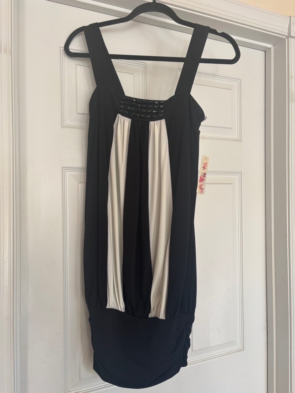 As U Wish Black and Cream Striped Mini Dress